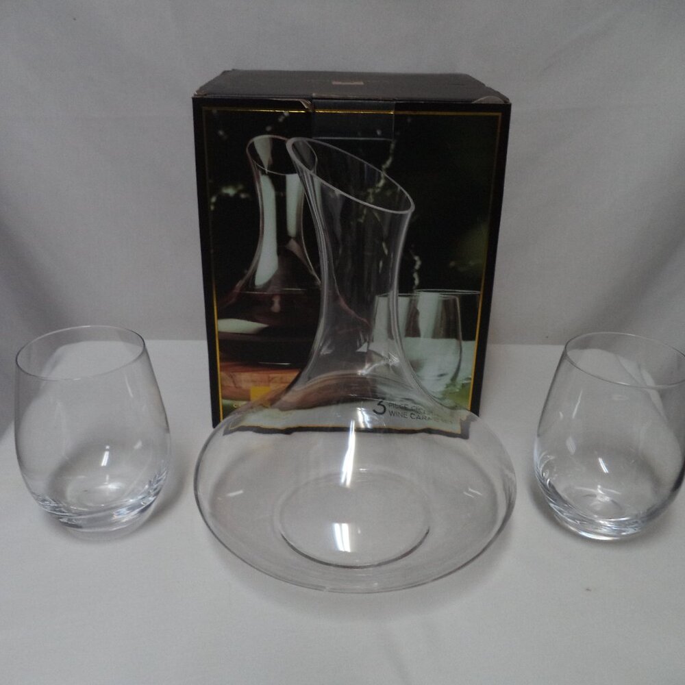 Collection Michael Strahan Crystal 3 pc. Wine Carafe Set Decanter 2 glasses NEW